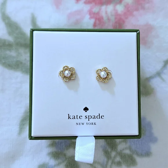 Kate Spade♠️ "Jeweled Stencil" Faux Pearl Earrings - NIB - Picture 12 of 16